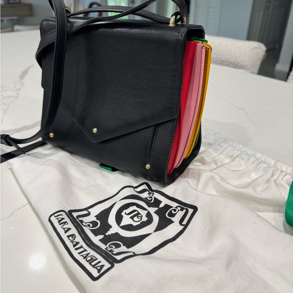 Sara Battaglia Plisse black Rainbow Tote Handbag